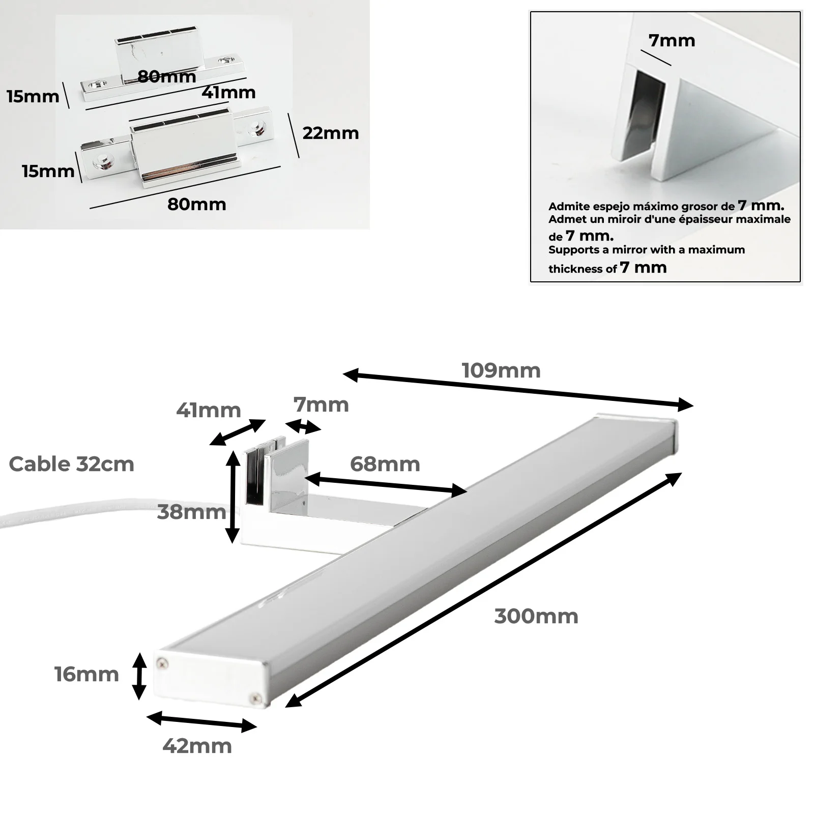 ALPINALUZ LED Wall Lamp 8W 30cm for Bathroom, available in matte black or chrome, features a modern aluminum design, IP44 protection, and neutral white light (4000K) for mirrors and furniture.