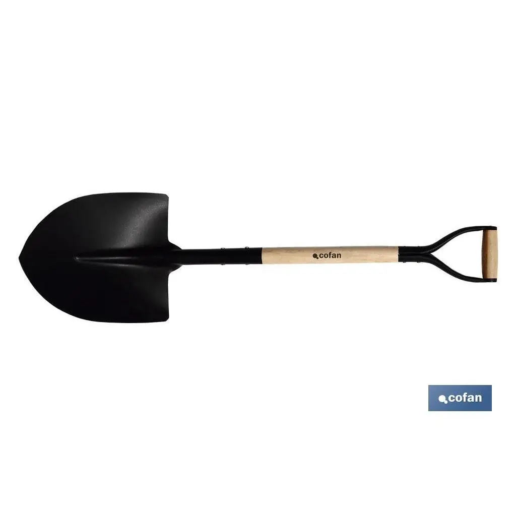 Cofan - Pala Redonda de Acero con Puño Moleta Cerrada de Madera