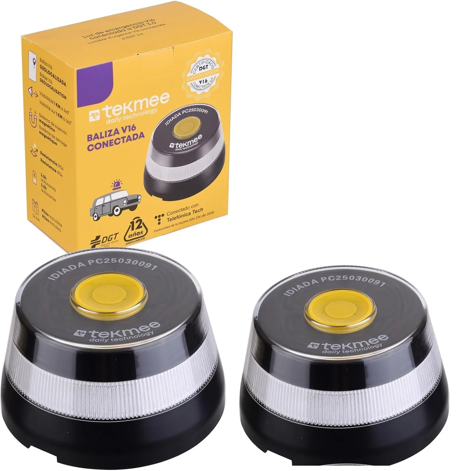 TEKMEE Luz Emergencia obligatoria pack de 2,  geolocalizable