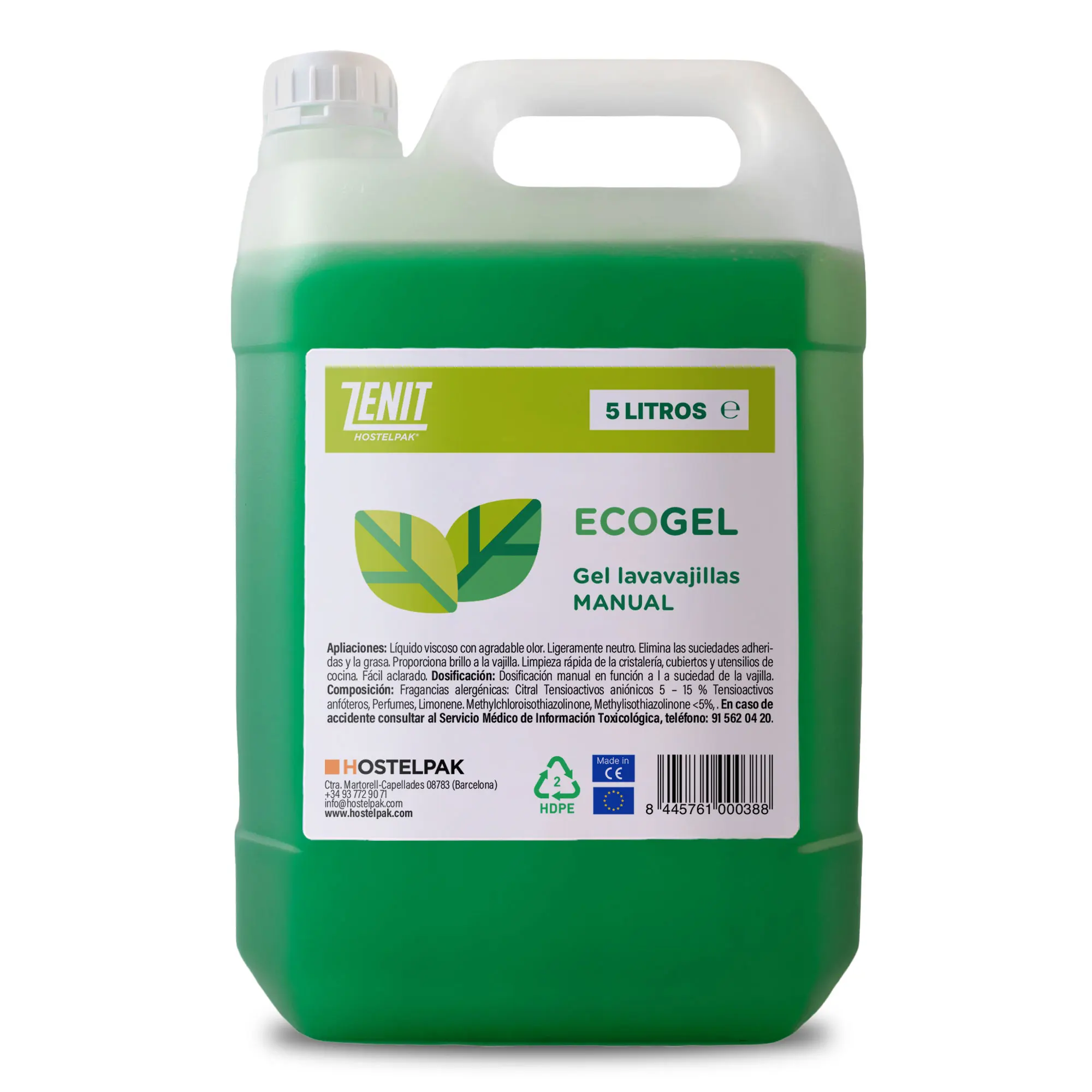 Hostelpak  5 l  Detergente lavavajillas manual EcoGel  lavavajillas a mano  detergente liquido