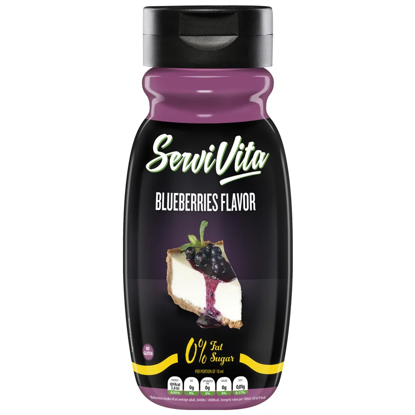 Zero blueberries flavor sauce pack 2 units 0% added sugars pancakes and crepes 9 kcal per 100 m servivita