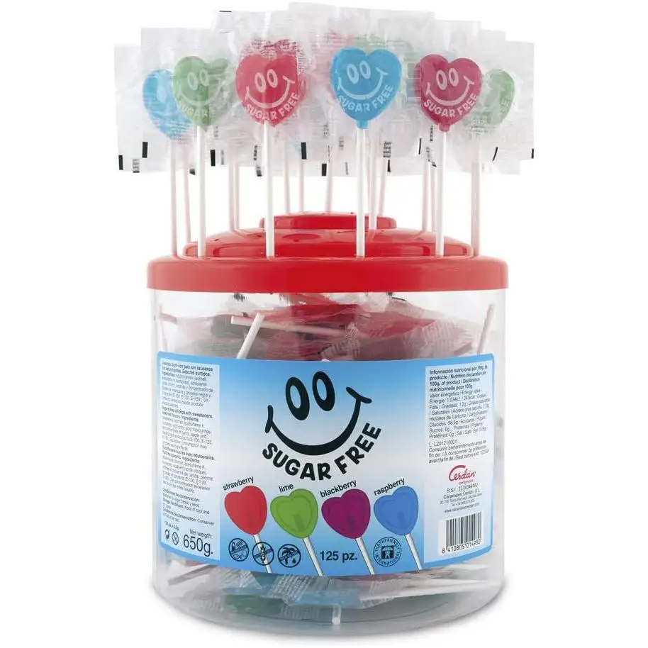 Cerdán mini candy heart lollipop sugar free assorted (125 units) jar