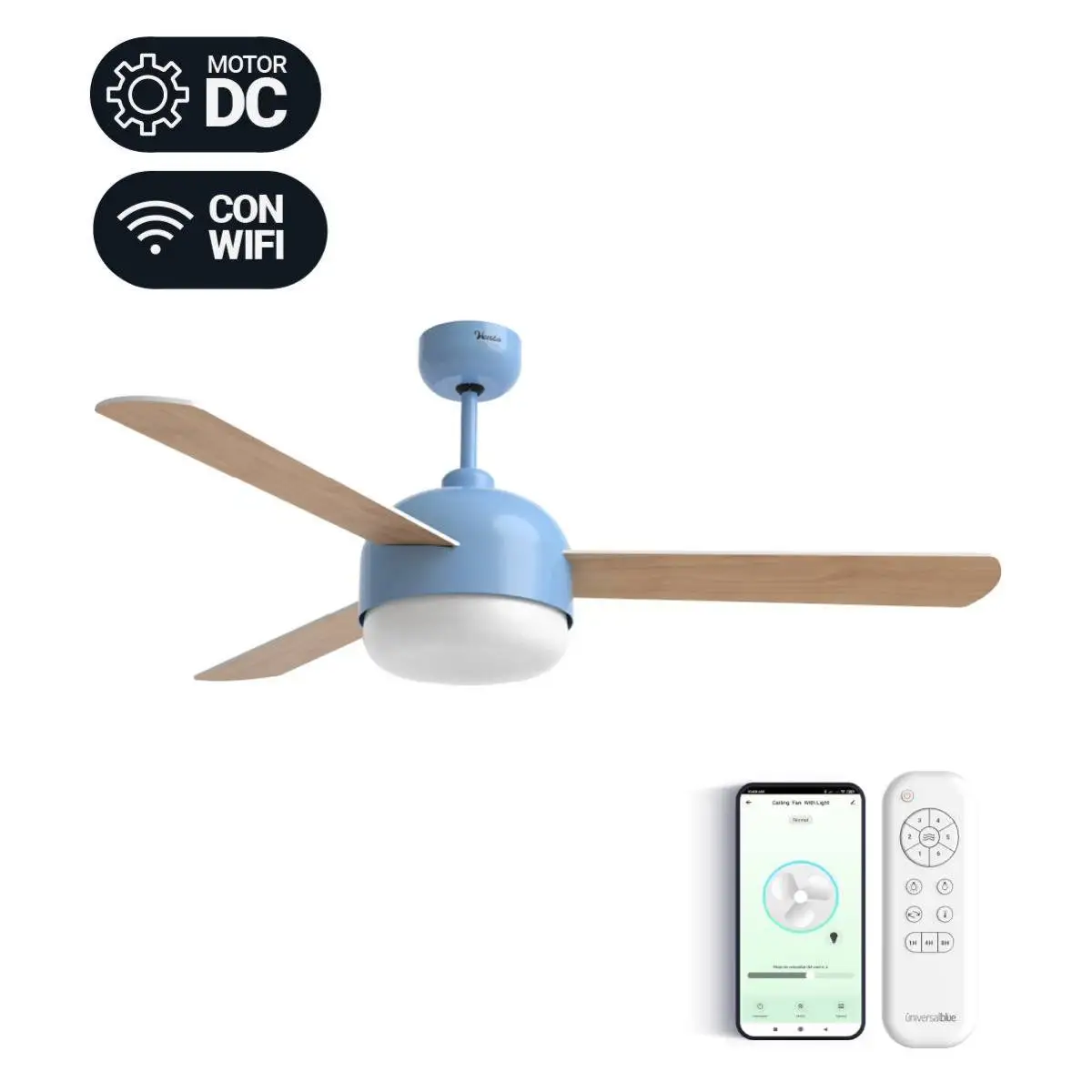 Ventilador de Techo Silencioso con WiFi Azul 122cm | UNIVERSALBLUE