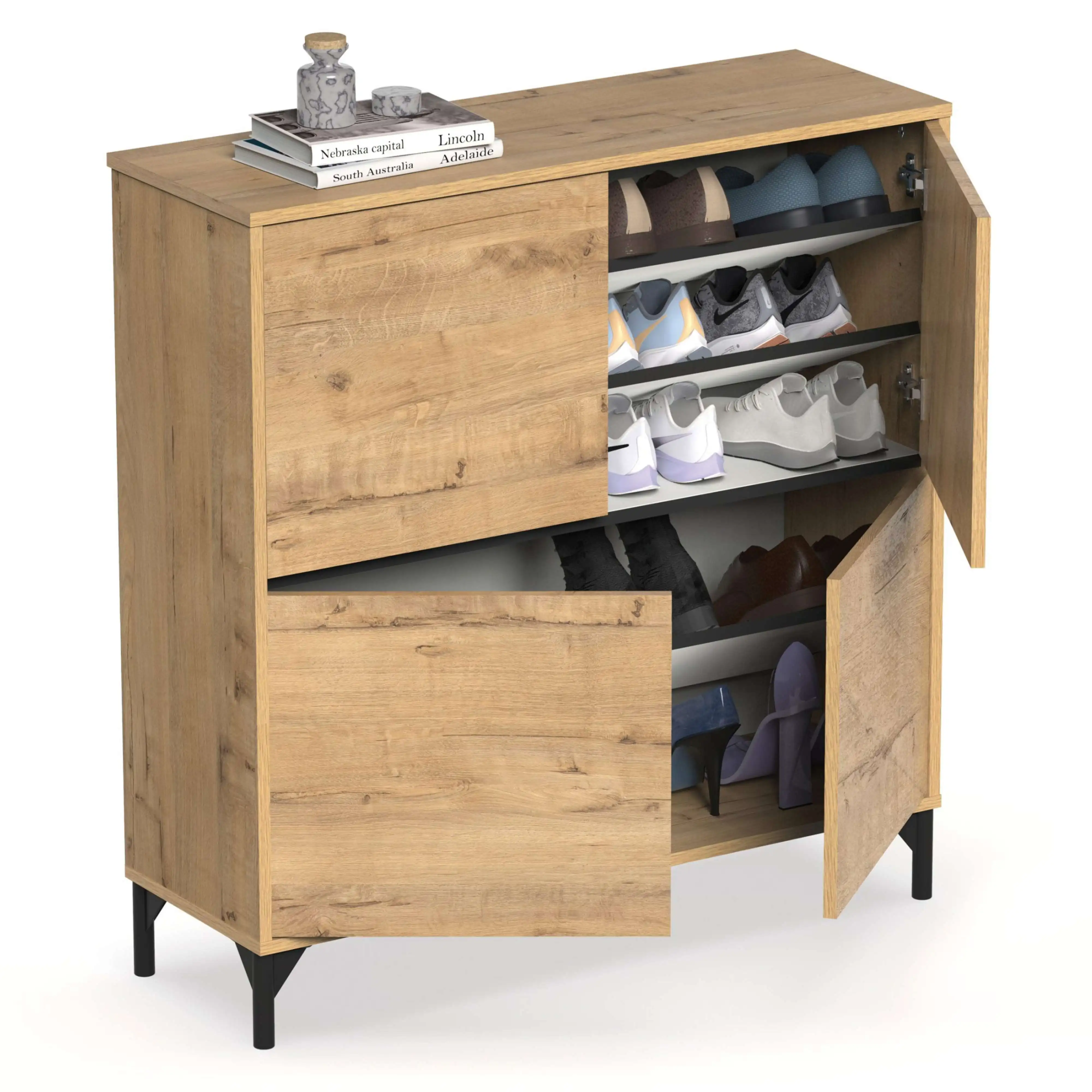 Miroytengo Mueble Recibidor Zapatero Tokio 4 Puertas 5 Baldas Mueble Pasillo Color Roble Gold 101 cm