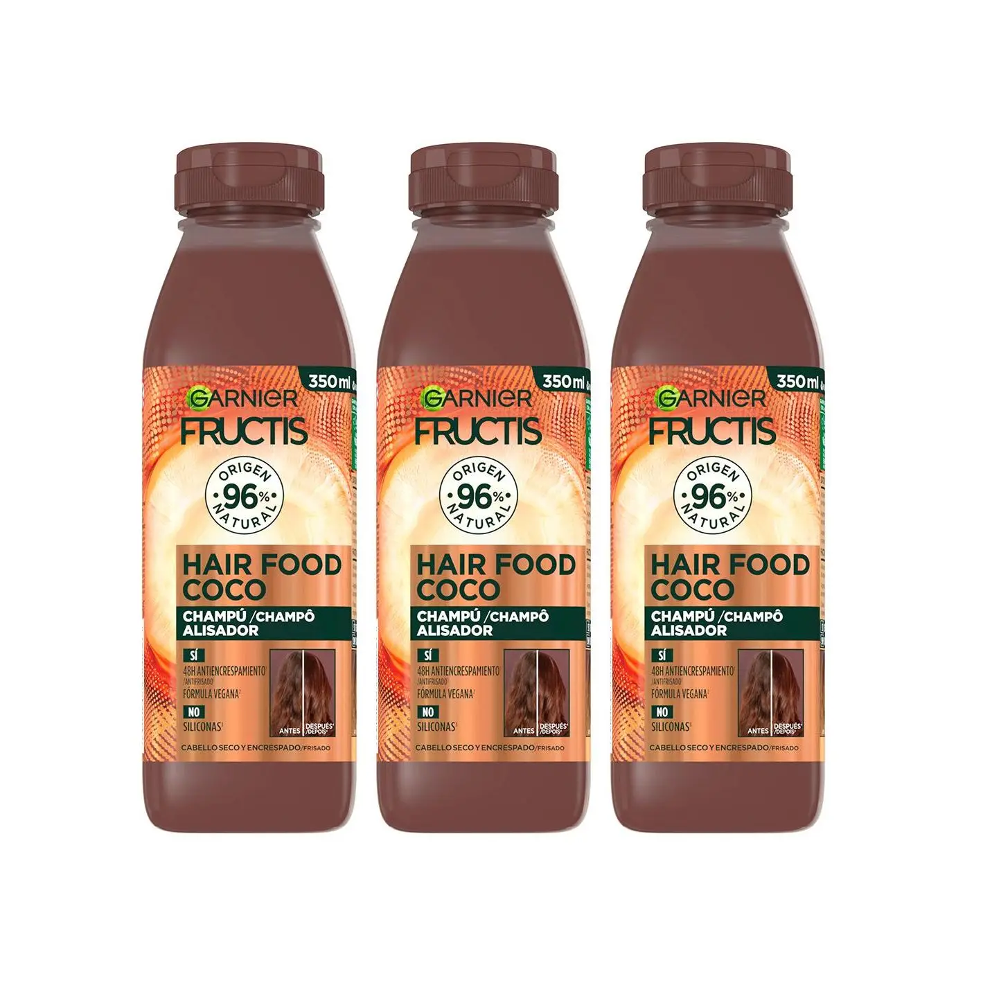GARNIER Fructis Hair Food Sets Coco Champú, Acondicionador o Mascarilla Alisador para Cabello Seco y Encrespado