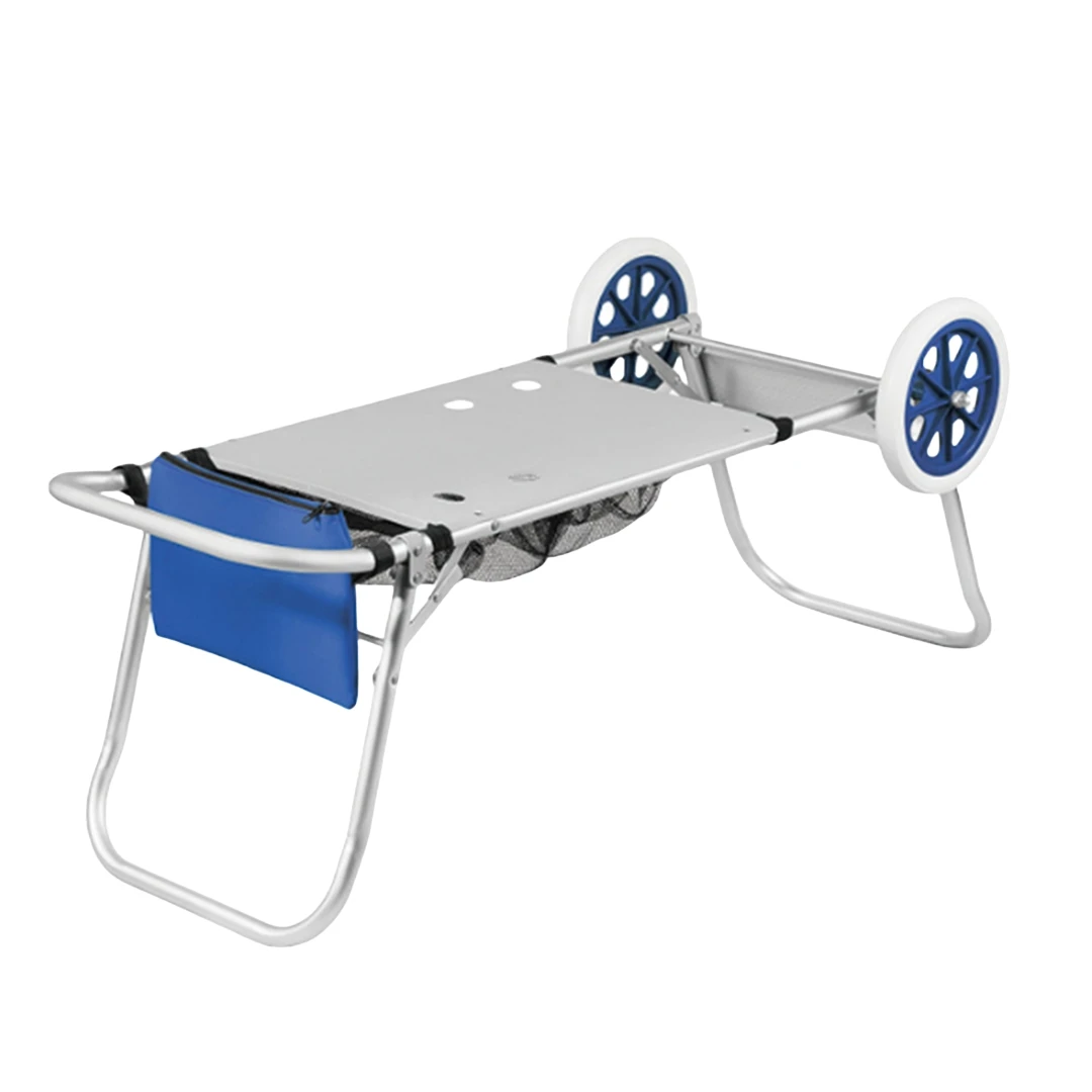 STARLEY-Carro Portasillas Playa Plegable Convertible en Mesa con Red en la Parte Inferior y Bolsillo Incluidos,Carrito Plegable Multifuncional para Playa y Camping 52 x 37 x 105 cm