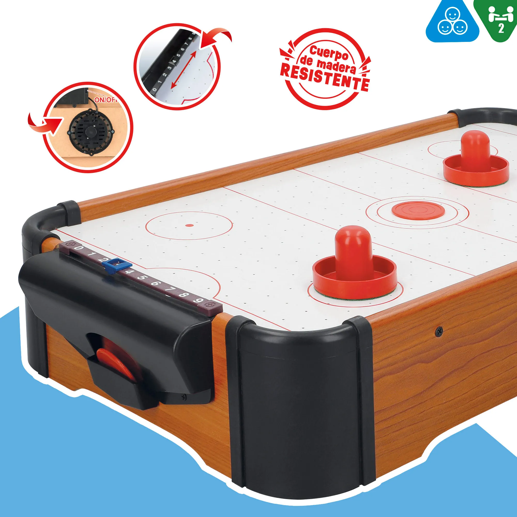 COLORBABY Children's 56x31x10 cm Wooden Air Table Hockey Table Set Made of Heavy Duty Wood 2 Pushers with Felt base, 2 Pucks and 2 Manual Markers, + 6 Years