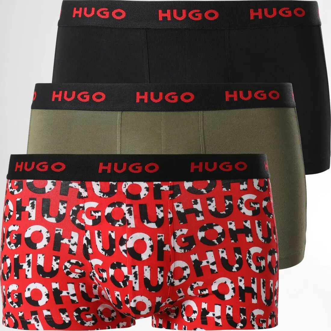 Boxer Hugo -3 Pack- Design Cotton Stretch (black, Kaki and fantasy)