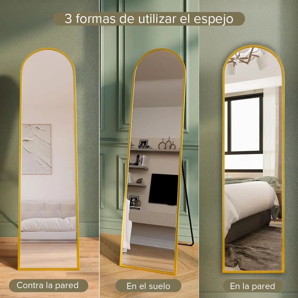 Marctani full body floor mirror 150x40 cm-large and long mirror with 3 ways of use, independent, wall mounted and supported-golden aluminum frame + holder for bedroom, bathroom or living room