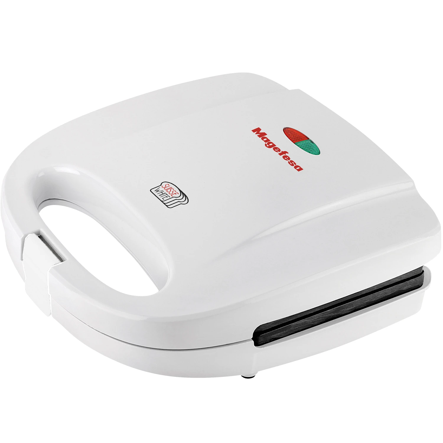 MAGEFESA SUISSE WHITE Sandwichera Blanca para 2 Sándwiches, Placas Grill AnTIadherentes Libres de BPA y Asas Frías al Tacto