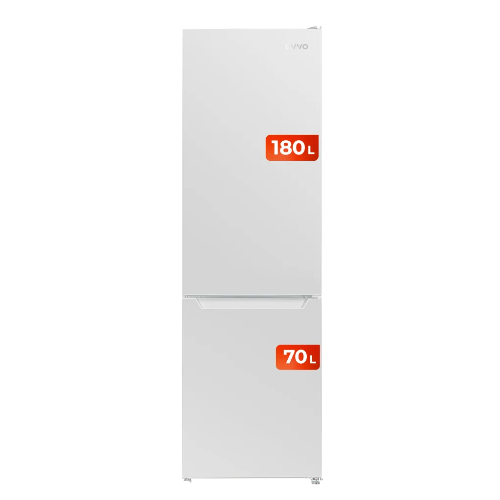 EVVO F52 – High Performance No Frost Combi Refrigerator, 250-300L Capacity, Stainless Steel, Features Inverter Motor for Quiet Operation, Multi Air Flow Cooling, LED Interior Light, ECO Technology, Fast Cooling Function, Energy Efficiency Class E.