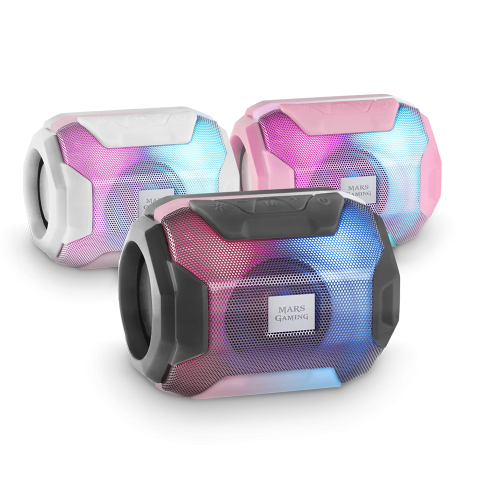 Mars Gaming MSBAX, Altavoz Bluetooth Compacto RGB, 10W, USB/MicroSD/Radio, Altavoz RGB Negro, Rosa o Blanco