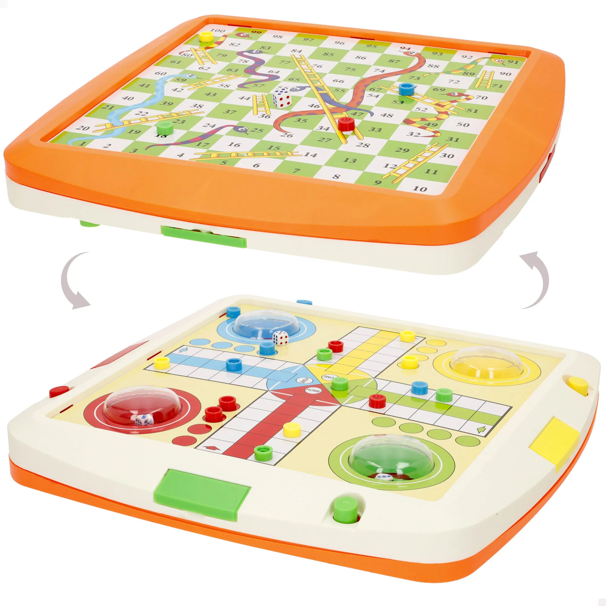 CB Games - Multijuegos 2 en 1, parchís automático, juego de serpientes y escaleras, tablero reversible 36x36x6 cm, 2-4 jugadores, juegos de mesa de tablero, regalos navidad niños, juegos de mesa niños