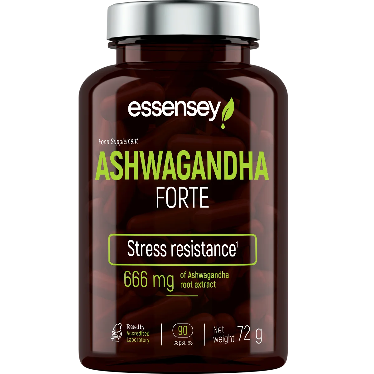Ashwagandha Forte - Alta Potencia – Antiestrés y Vitalidad | 90 Cápsulas ESSENSEY | Suplemento Natural para Deportistas
