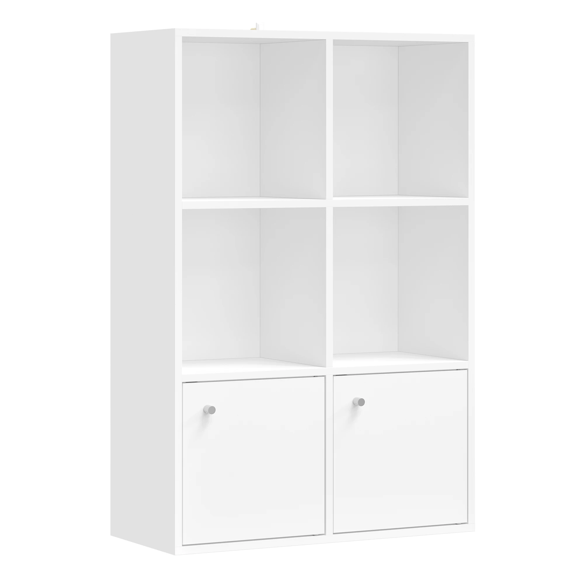 VASAGLE Estantería, Librería de 3 Niveles, Estantería de Almacenamiento Abierto, 29 x 65,8 x 97,8 cm, 2 Compartimentos con Puertas, para Sala de Estar, Estudio, Comedor, Blanco Nube