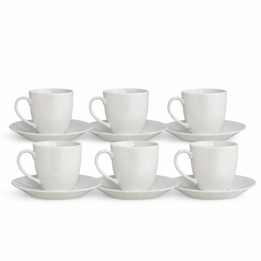 Gissed-Set de 6 Tazas de Café con Plato de Porcelana Blanca – 180 ml | Juego de Tazas para Espresso