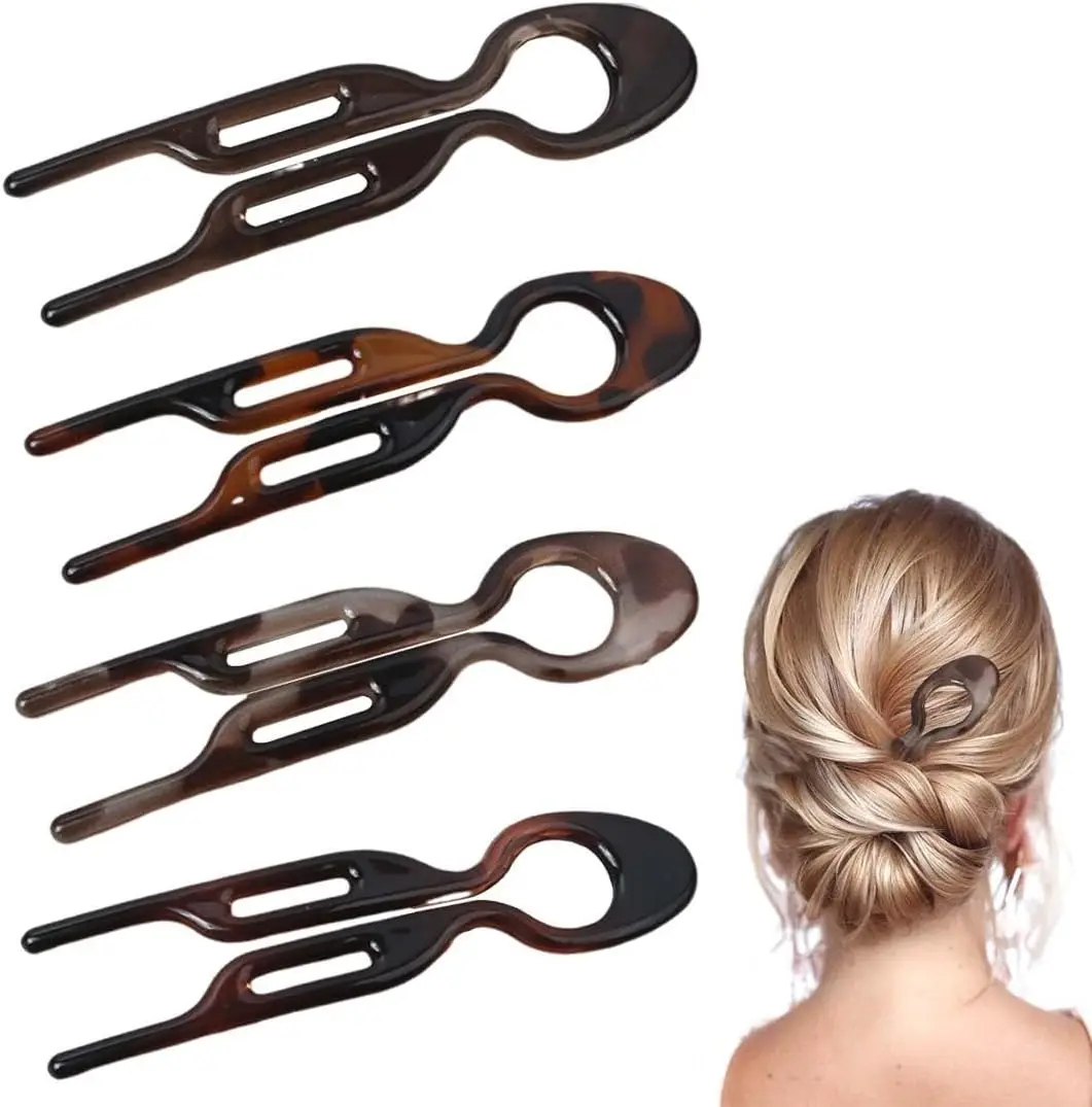 4 Piezas Horquillas En Forma De U,De Estilo Francés,Con Caparazón De Tortuga,Horquillas Para Moños, Horquilla, French Hair Pin,Chignon