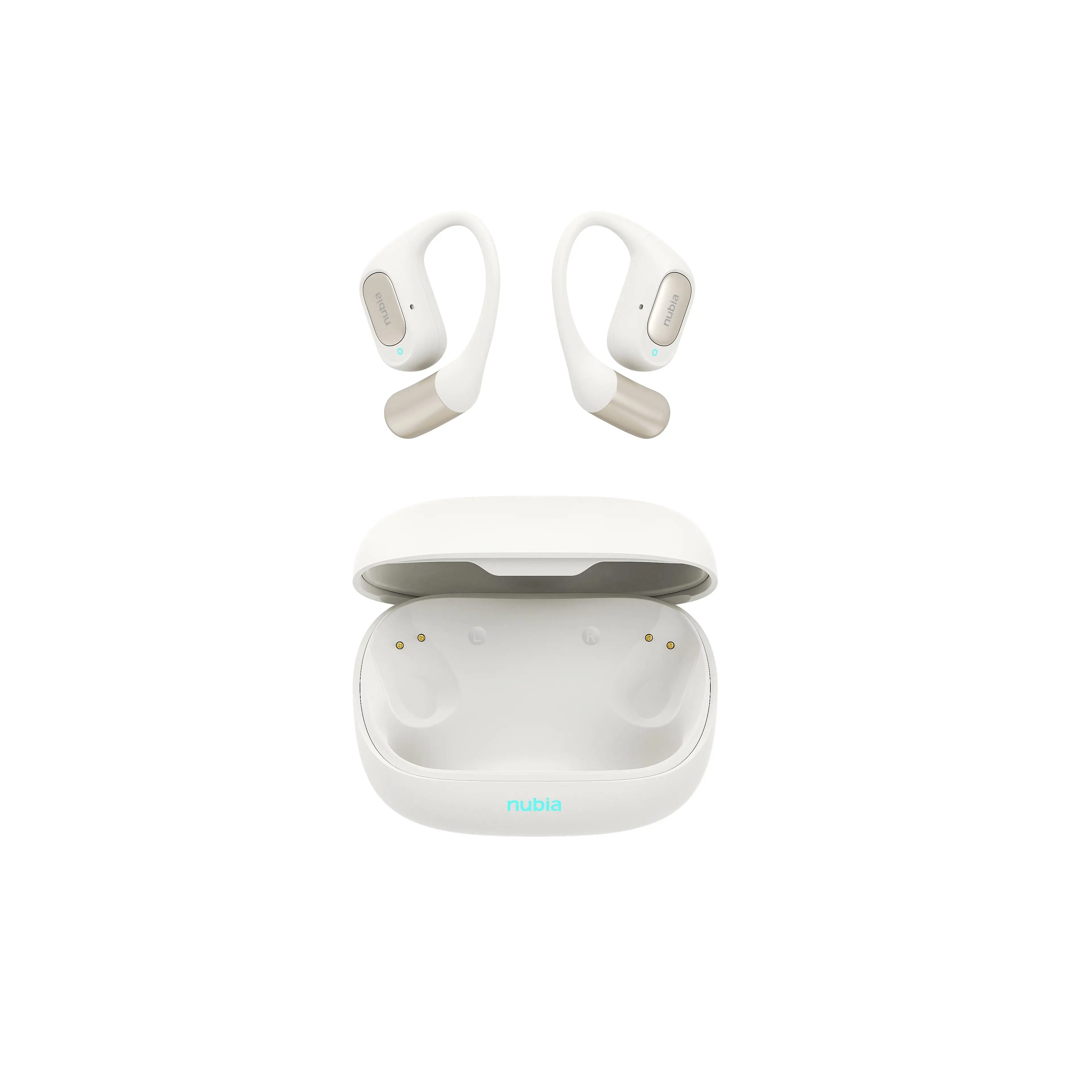 ZTE Nubia LiveFlip, Auriculares Inalámbricos Open-Ear, Bluetooth 5.4, Traducción Simultánea, hasta 70 Horas de Autonomía, Resistencia al Agua IPX4, Compatibilidad Universal, Cancelación de Ruido, Blanco