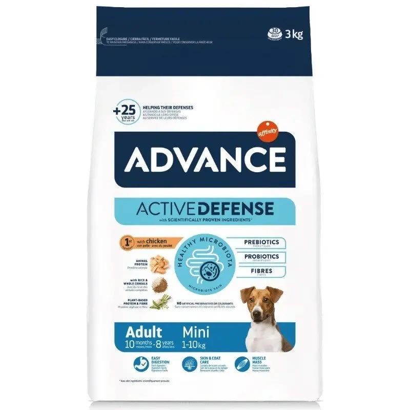 ADVANCE ACTIVE DEFENSE MINI ADULT POLLO Y ARROZ PIENSO PARA PERROS 3Kg