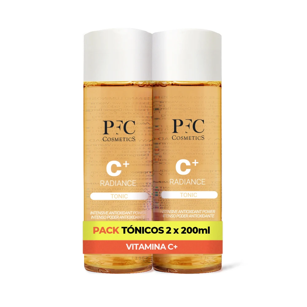 PFC Pack x2 Tónico Facial Iluminador y Antioxidante con Vitamina C+ y Ácido Hialurónico. 2 x 200ml. Limpia e Hidrata. Aporta Luminosidad y Revitaliza. Todo Tipo de Piel. Antiedad