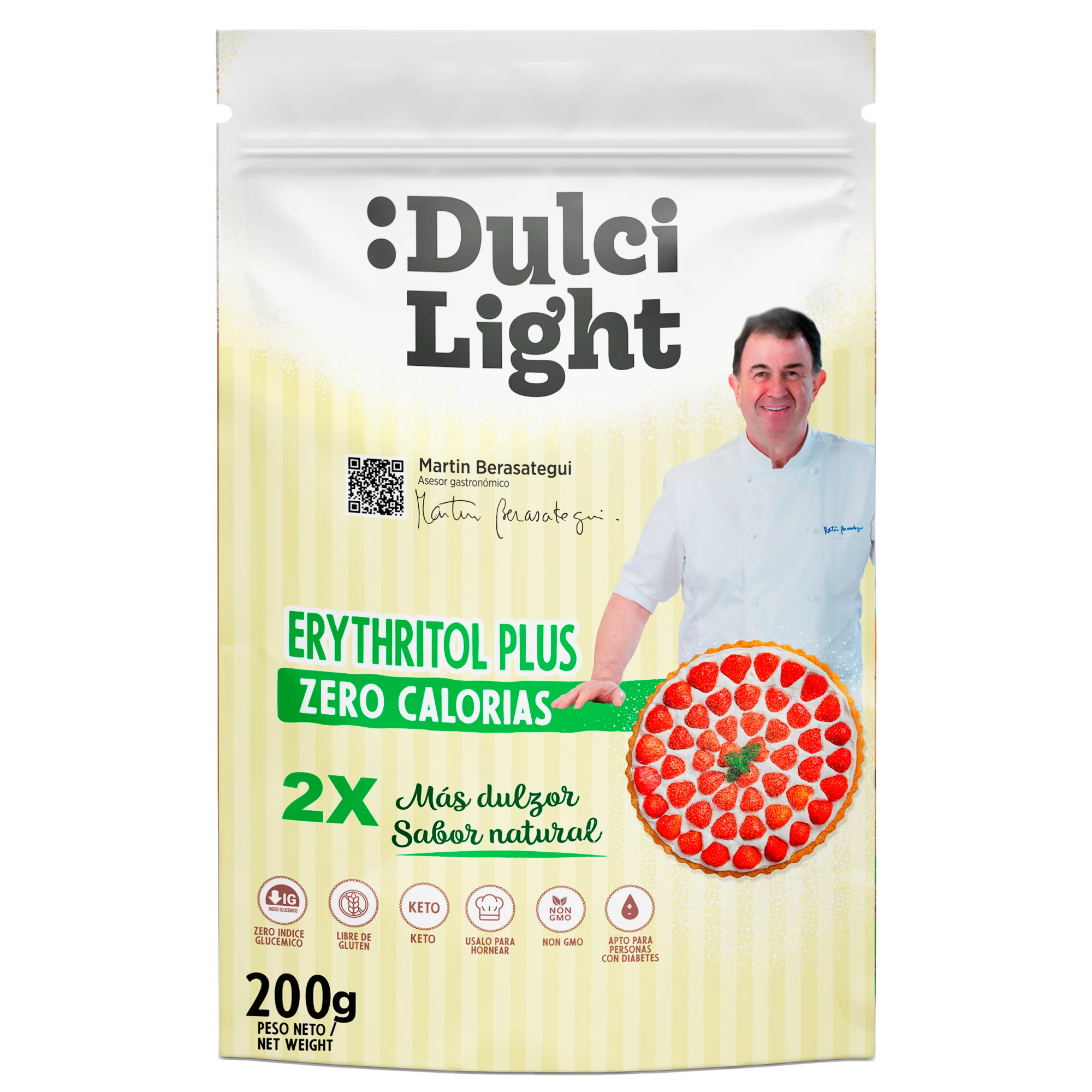 Edulcorante Dulcilight Eritritol Plus Zero 200g = 400g Azúcar, Sabor Natural, Sin Regusto Amargo, Ideal para Diabéticos y Dietas Cetogénicas