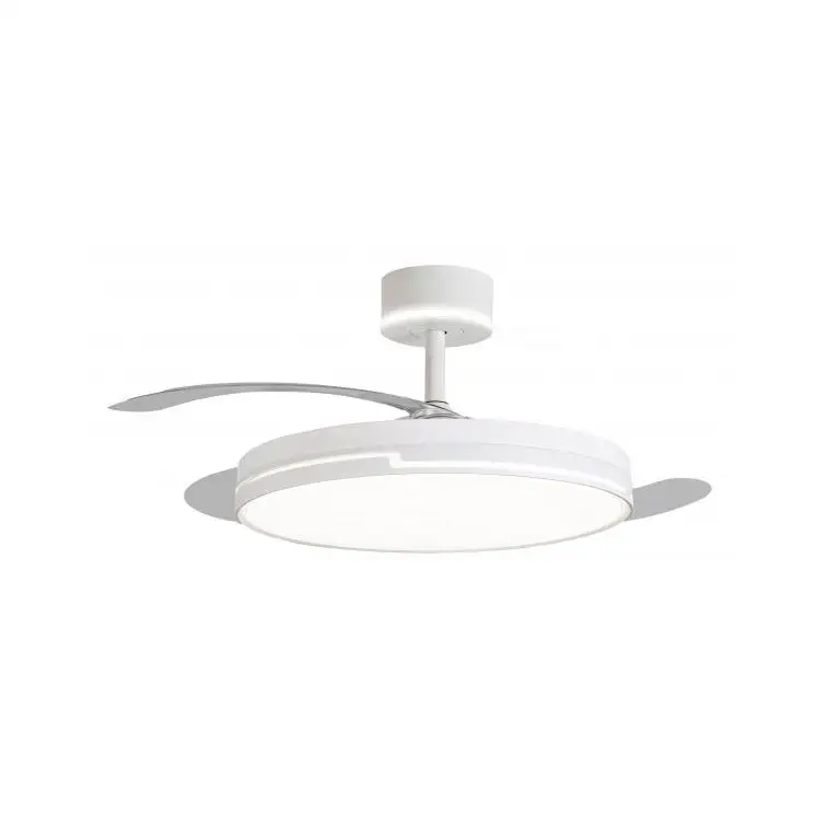 NARVI Ventilador de techo Blanco, con precioso CABEZAL ILUMINADO, 3 Palas retráctiles, Motor DC 30W,  Luz LED 45W x2 Regulable en intensidad y Color.  Con Memoria y Mando a distancia.  Ref. BRASIL