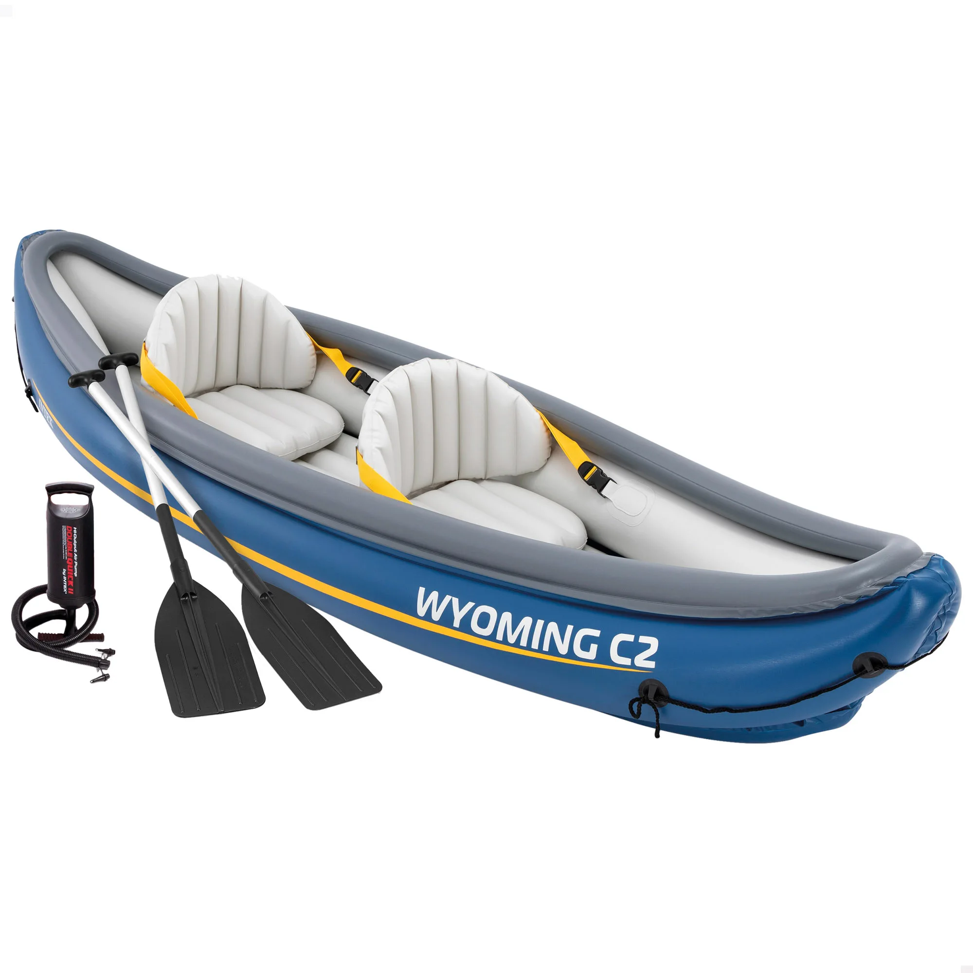 Inflatable Kayak INTEX for 2 people, Max. 180 kg Inflatable Rope with Rows and Inflatable Seat, Backrest and Floor, Grip Rope, End Handles, with Carrying Bag, Easy to Store and Carry, Double Inflatable kayaks