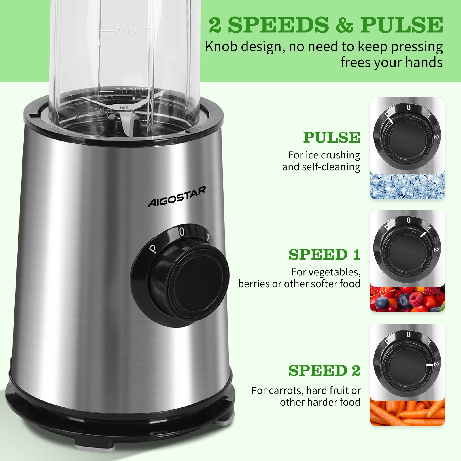 Aigostar Glass Blender - Portable 600W High Power Mixer with 800ml Jug, Stainless Steel, BPA Free, Ideal for Smoothies and Juices. #3