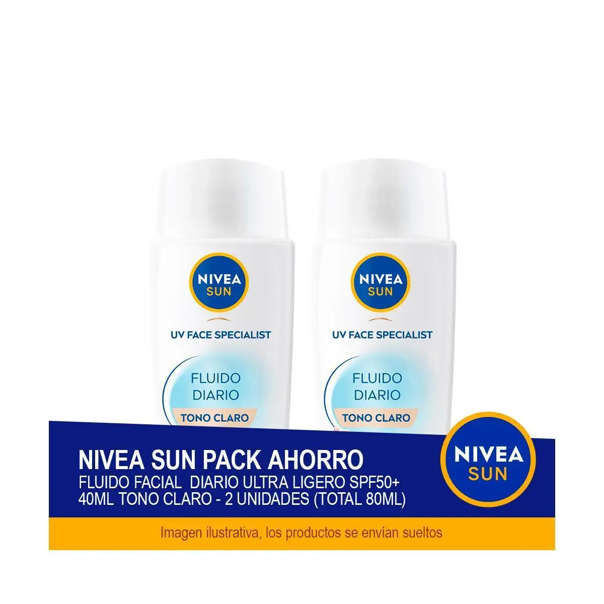 NIVEA SUN UV Pack Ahorro Facial Fluido Diario Ultra Ligero SPF50+ 40ml Tono Claro