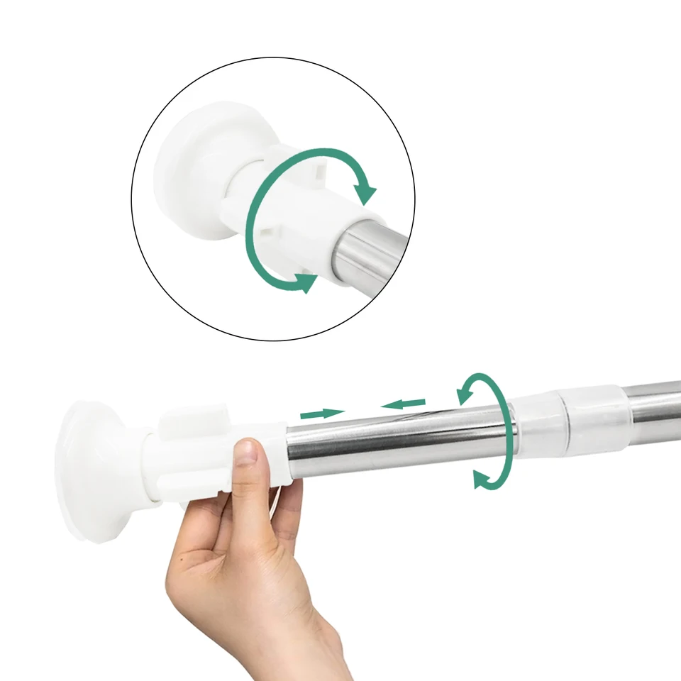 Barra De Ducha Plegable Con Ventosa – 4 Direcciones, Sin Taladros, Incluye Anillas, Blanca O Negra, Ahorra Espacio