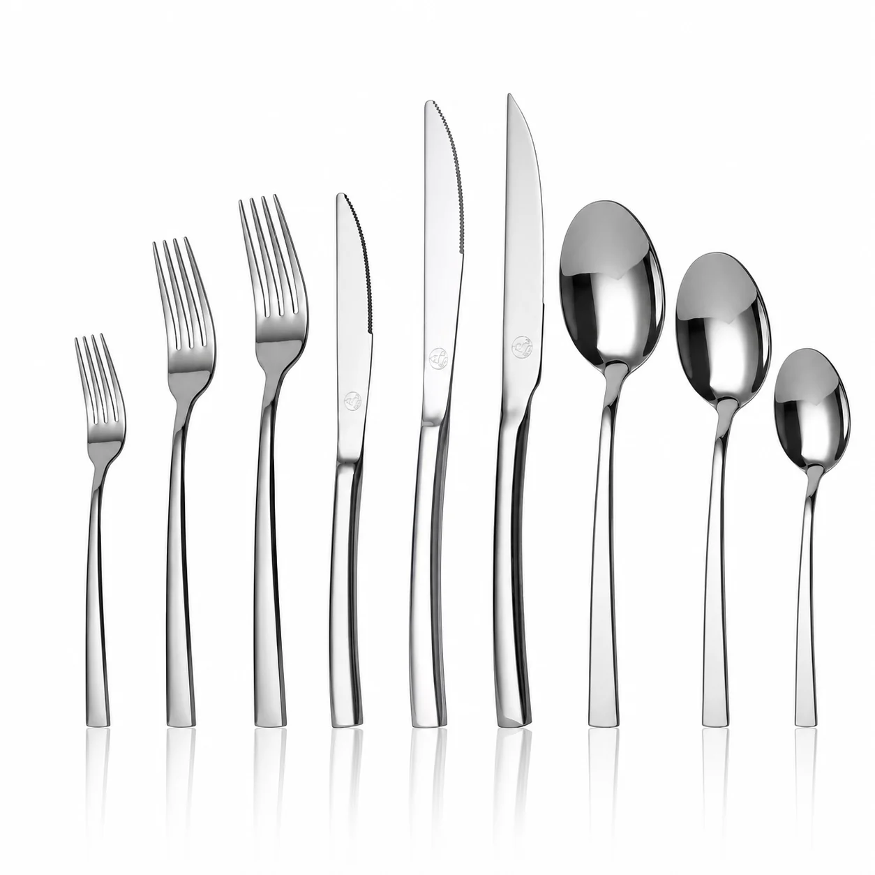Mr.Spoon Serie Montaña Set 12 Piezas Cubiertos Acero Inoxidable 18/0 Plata – Cuchillo de Carne, Tenedor, Cuchara de Sopa, Postre y Café – Cubertería Moderna Resistente Apta Lavavajillas para Cocina Hogar Restaurante