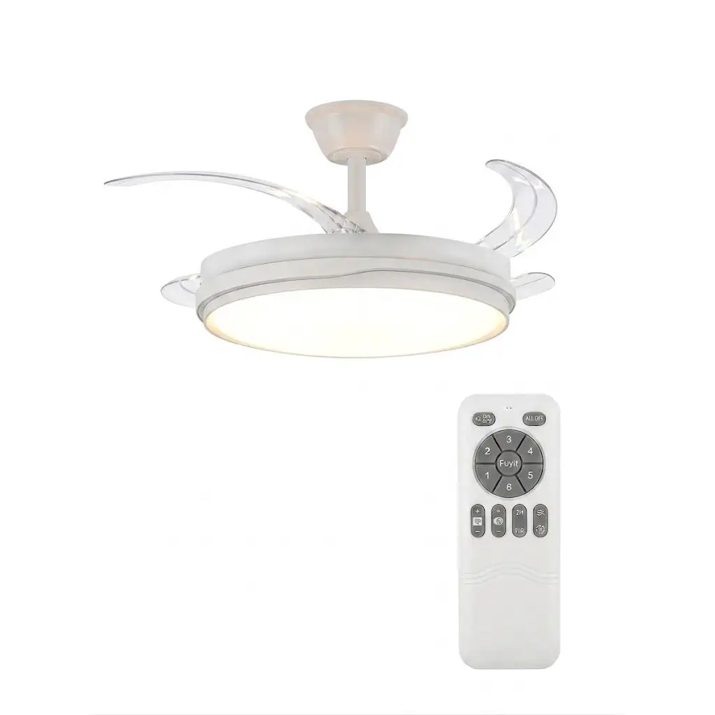 Ventilador de Techo con Luz LED Regulable, Motor DC Silencioso, 6 Velocidades, 4 Aspas transparentes, Función Inversa Verano/Invierno y Mando a Distancia para Salón o Dormitorio