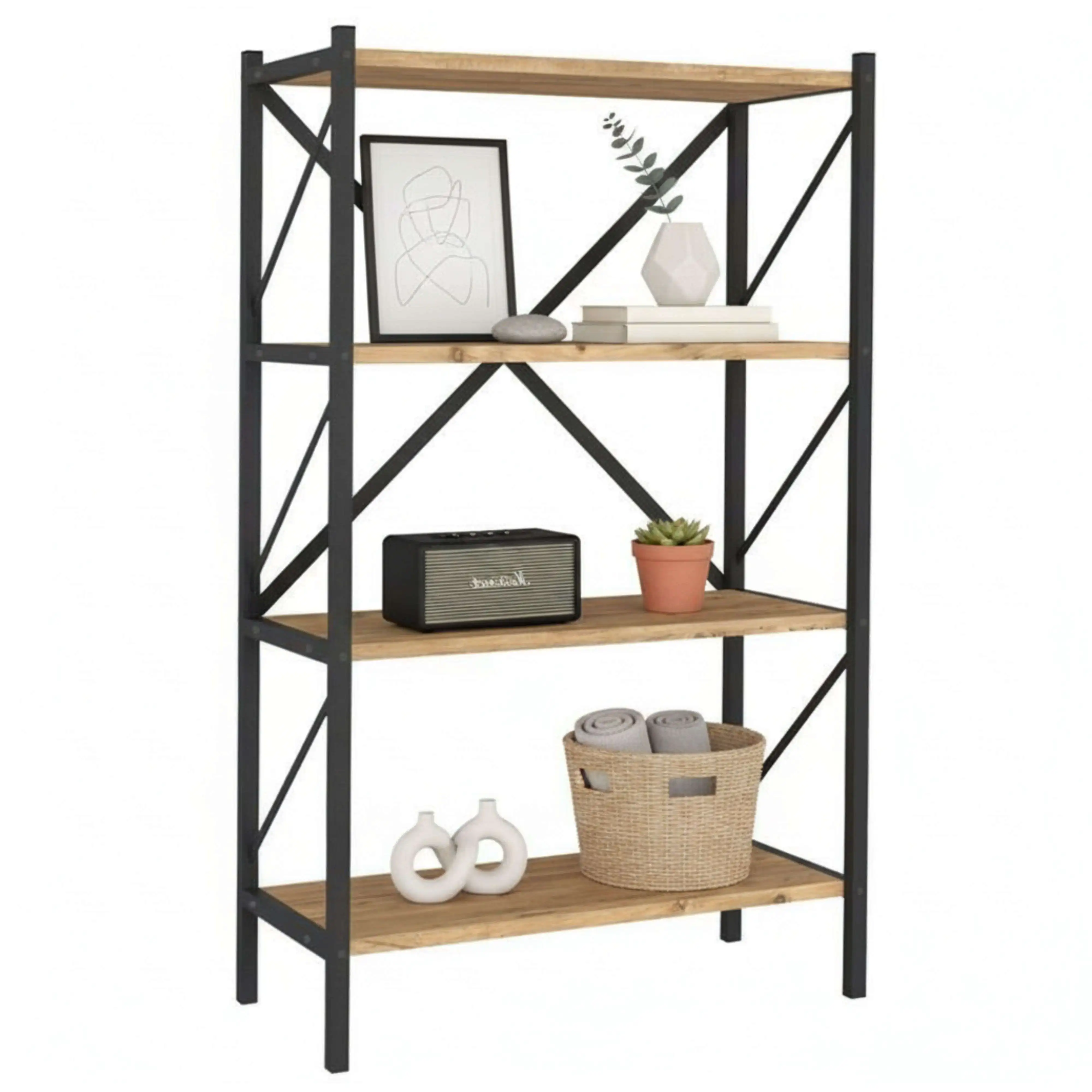 Miroytengo Estantería de Salón Rus 4 Estantes Negro y Roble Safir 66x121x34 cm