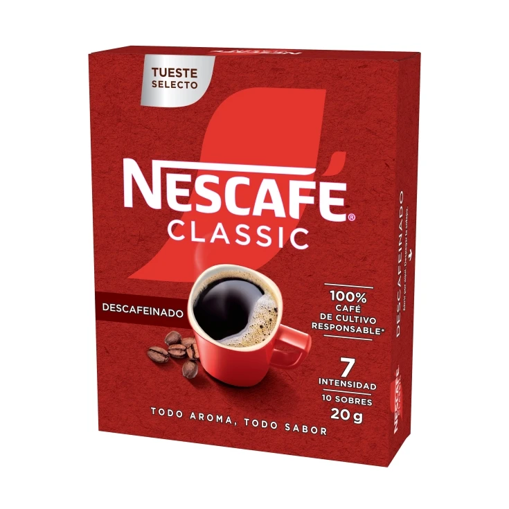 Nescafe classic descafeinado 10 sobre de 2gr  intensidad 7 - Tueste selecto - Nescafé