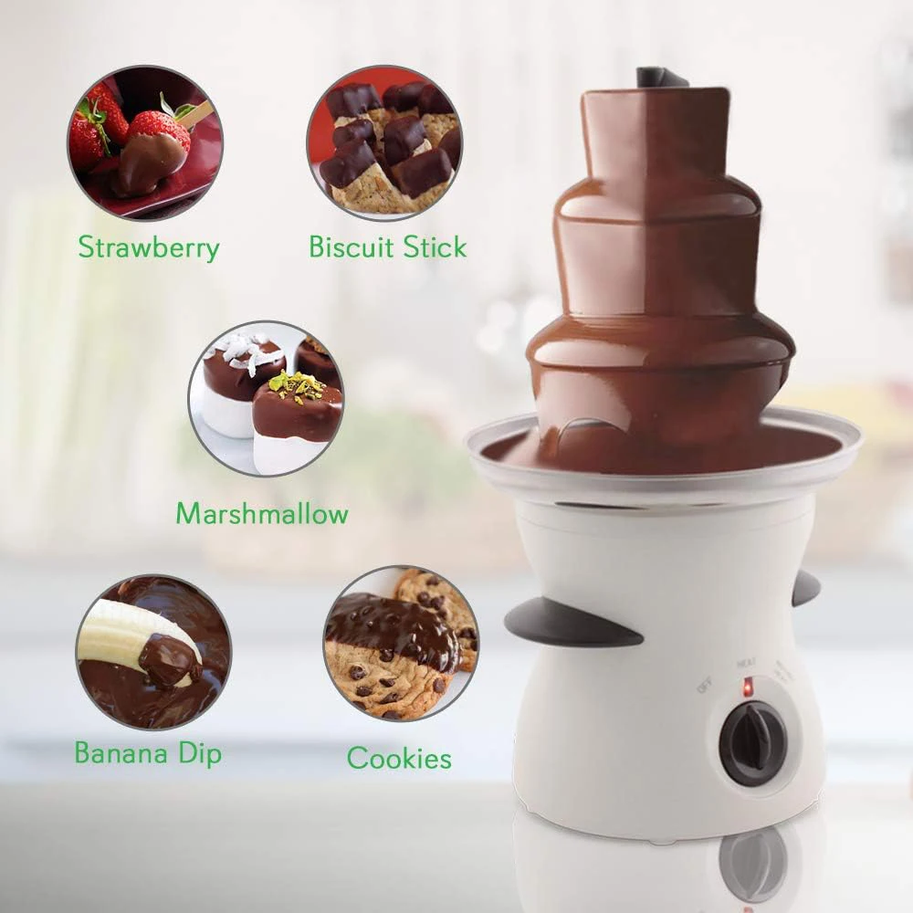 Silvano 3 tier chocolate fondue fountain, 80w, electric stainless chocolate warmer machine, hot and melt chocolate, butter and cheese, ideal for parties, events and weddings. excellent for chocolate lovers, 500 ml.