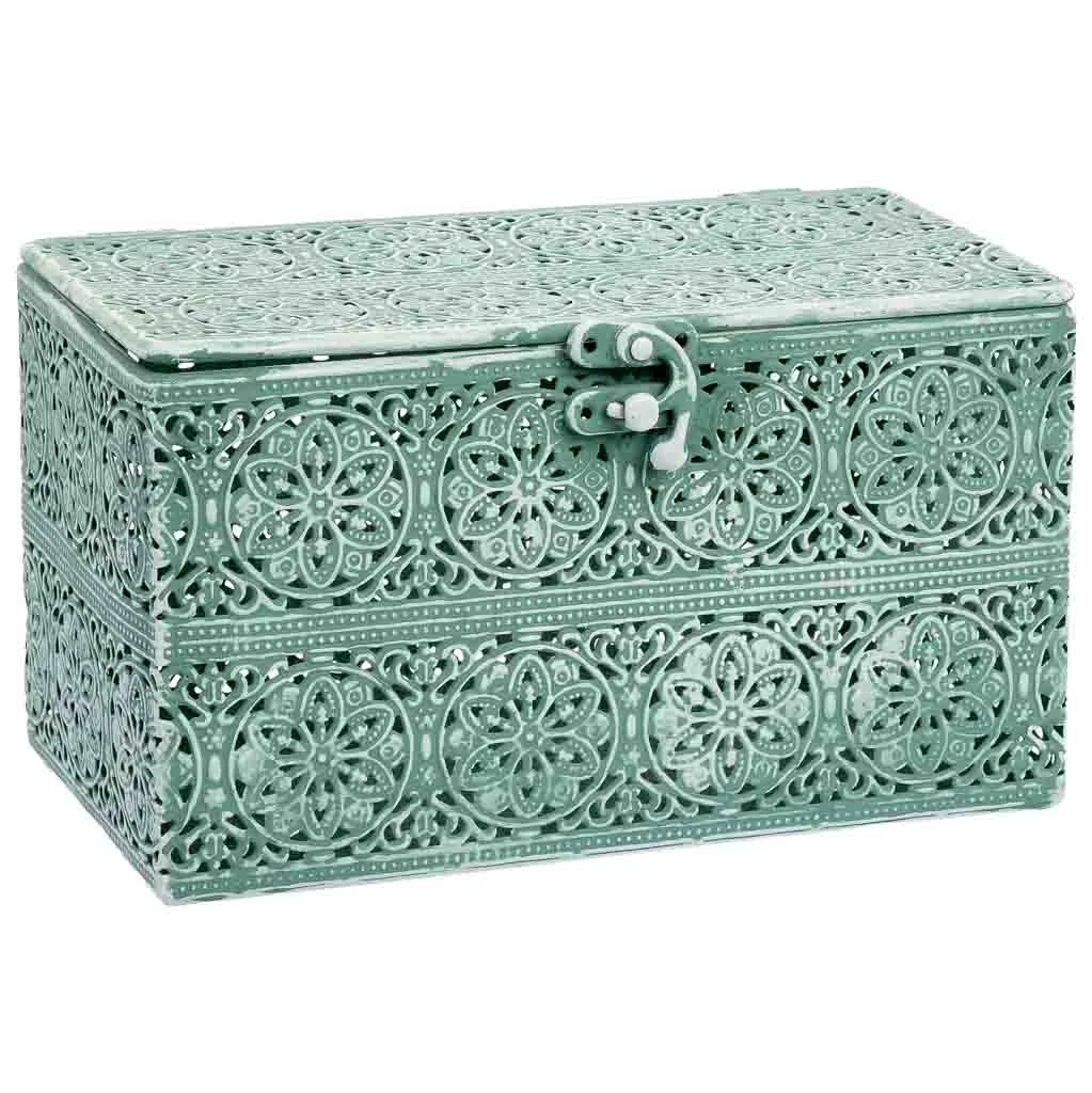 Wonderlust Deco - Caja de metal verde 20.5x12.5x11.5h cm Verde 20.5x12.5x11.5h cm