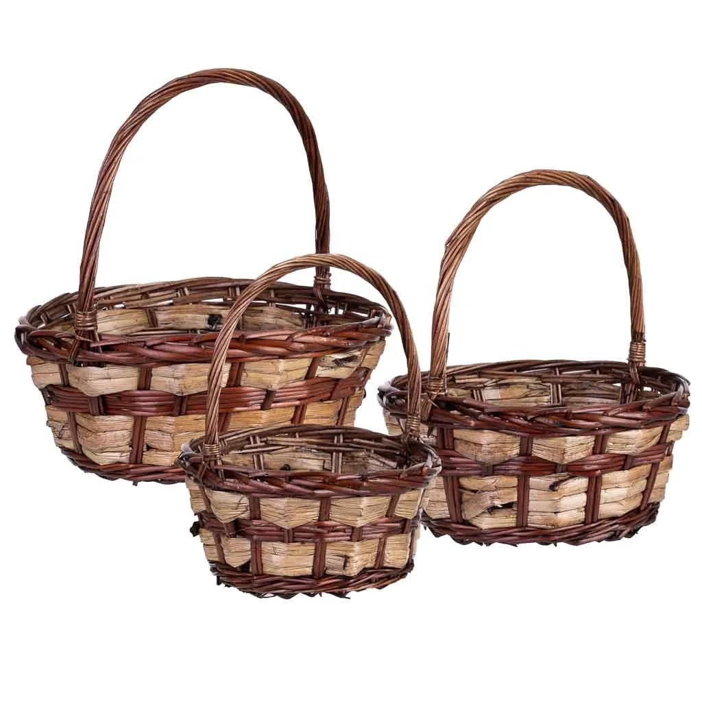 Wonderlust Deco - Set 3 cestas de mimbre marrón 34x34x15h/37hh - 28x28x14h/32hh - 23x23x12h/28hh Natural claro 34x34x15h/37hh - 28x28x14h/32hh - 23x23x12h/28hh
