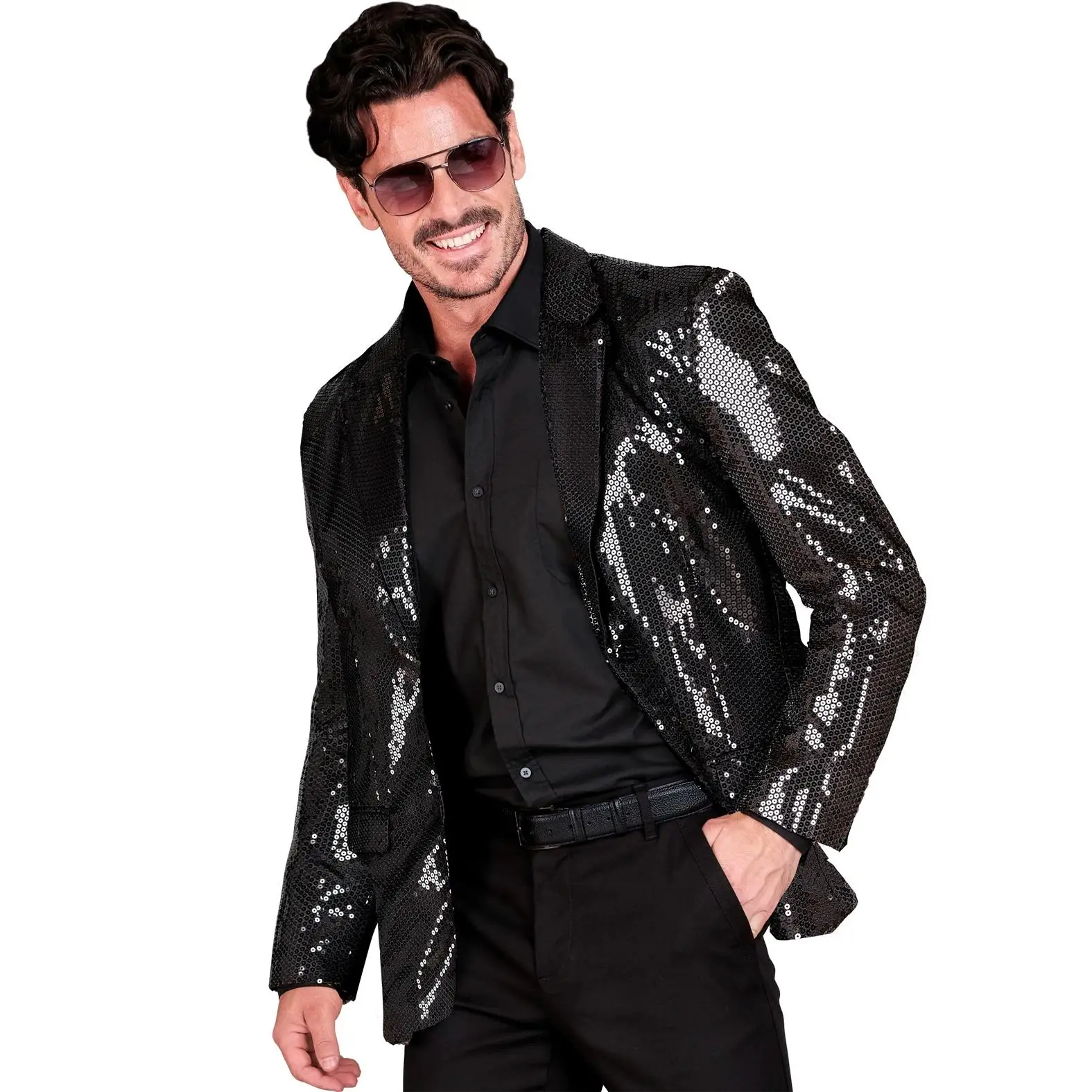WIDMANN, DISFRAZ DE ADULTO HOMBRE CHAQUETA DE MODA DE FIESTA (chaqueta de lentejuelas negras)