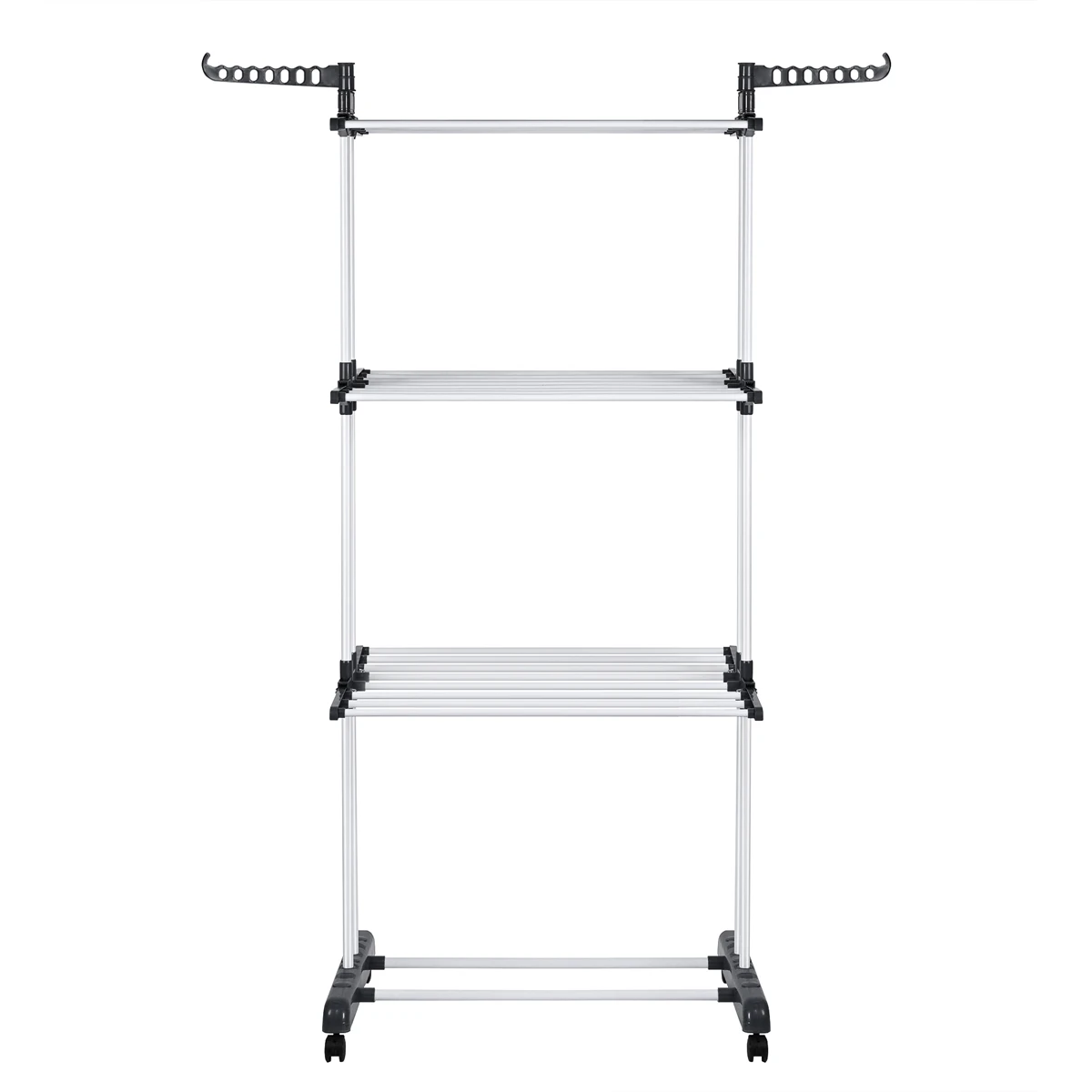 T-lovendo 4 Levels Metal Folding Clothesline with Two Folding Side Wings Wide Wheel Drying Space