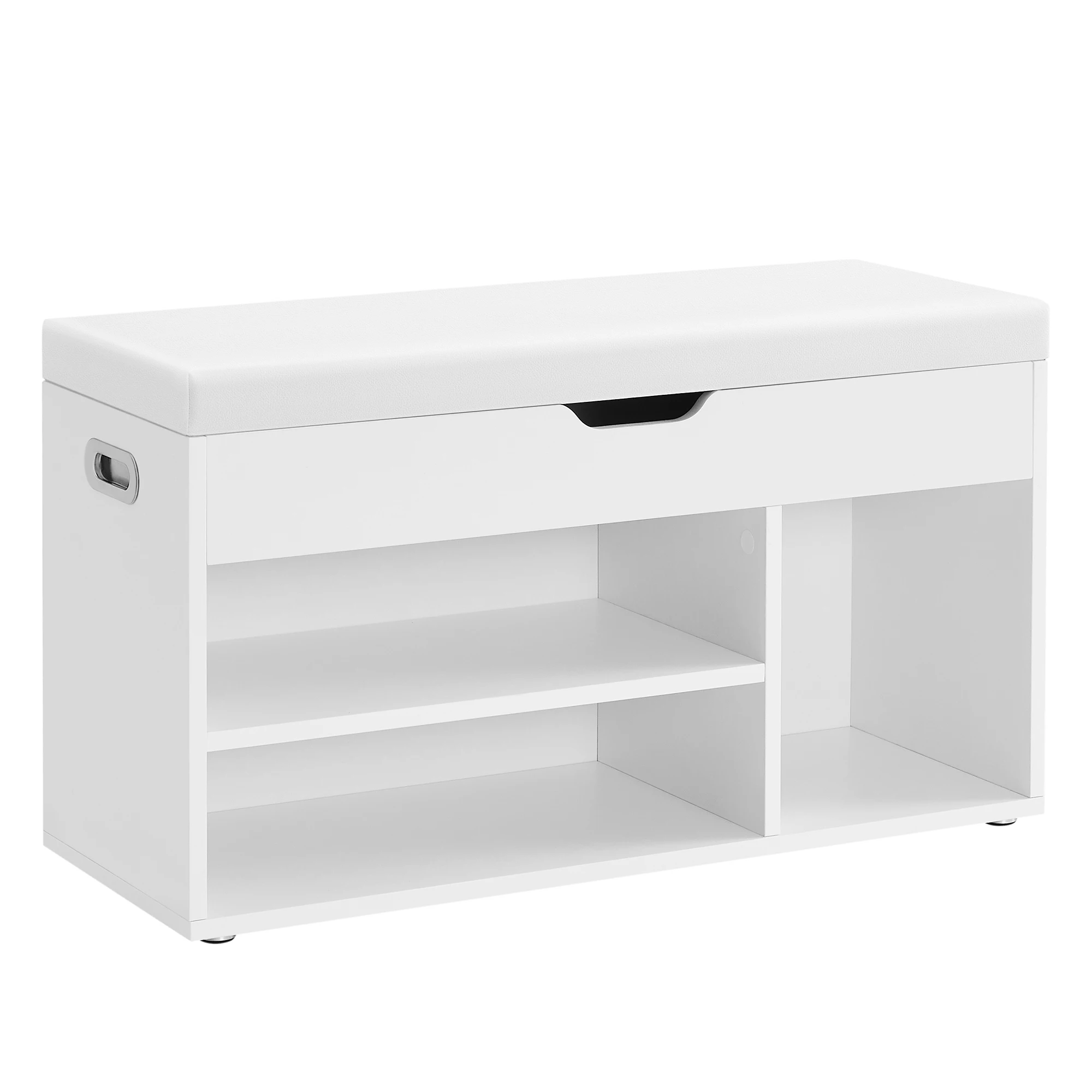 VASAGLE Panca Portascarpe con Cuscino, Panca con Spazio di Archiviazione, 3 Scomparti, Contenitore Nascosto, Ripiani, per Soggiorno, Ingresso, Camera da Letto, Capacità di Carico 150 kg,