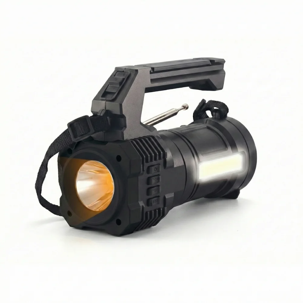 linterna solar led recargable con radio fm bluetooth altavoz portatil usb tf para emergencias camping y aire libre