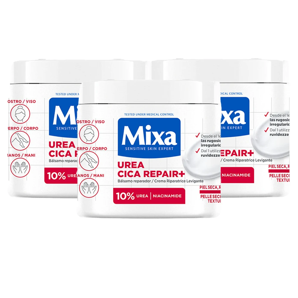 MIXA | Crema corporal y/o loción corporal de Urea Cica Repair+ para piel muy seca.