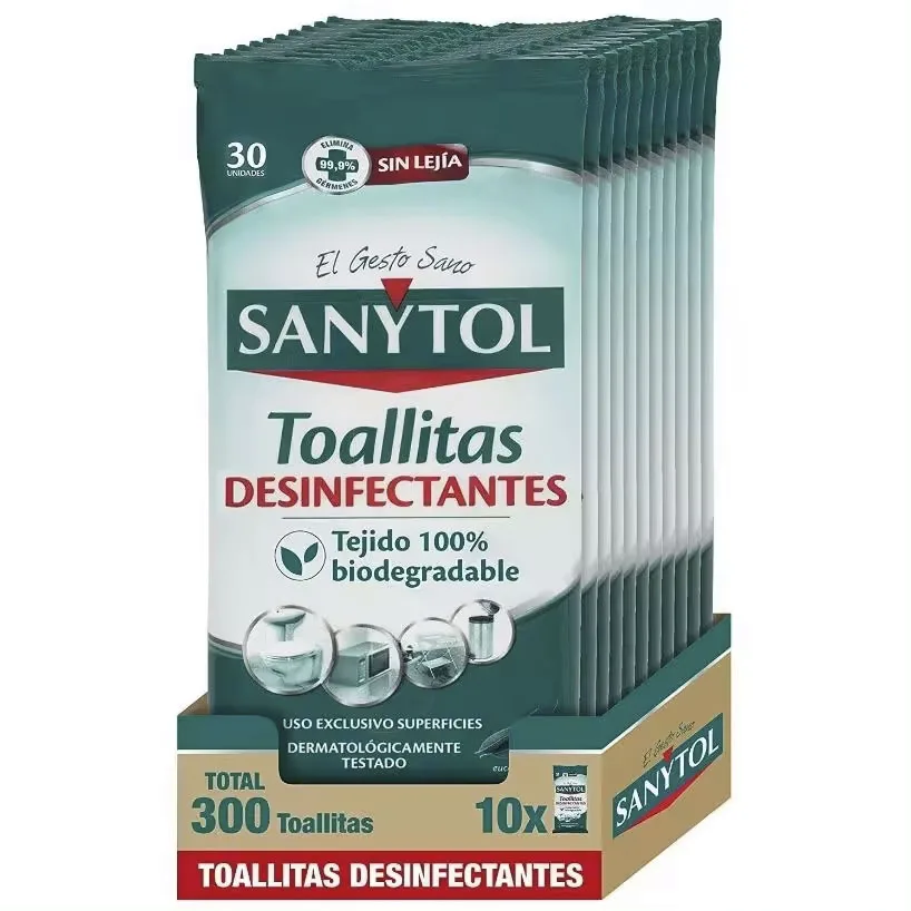 SANYTOL Pack de 150 o 300 Toallita desinfectante sanytol biodegradable Eliminan el 99,9% de gérmenes de forma rápida y cómoda, No contiene lejía, Fácil de usar