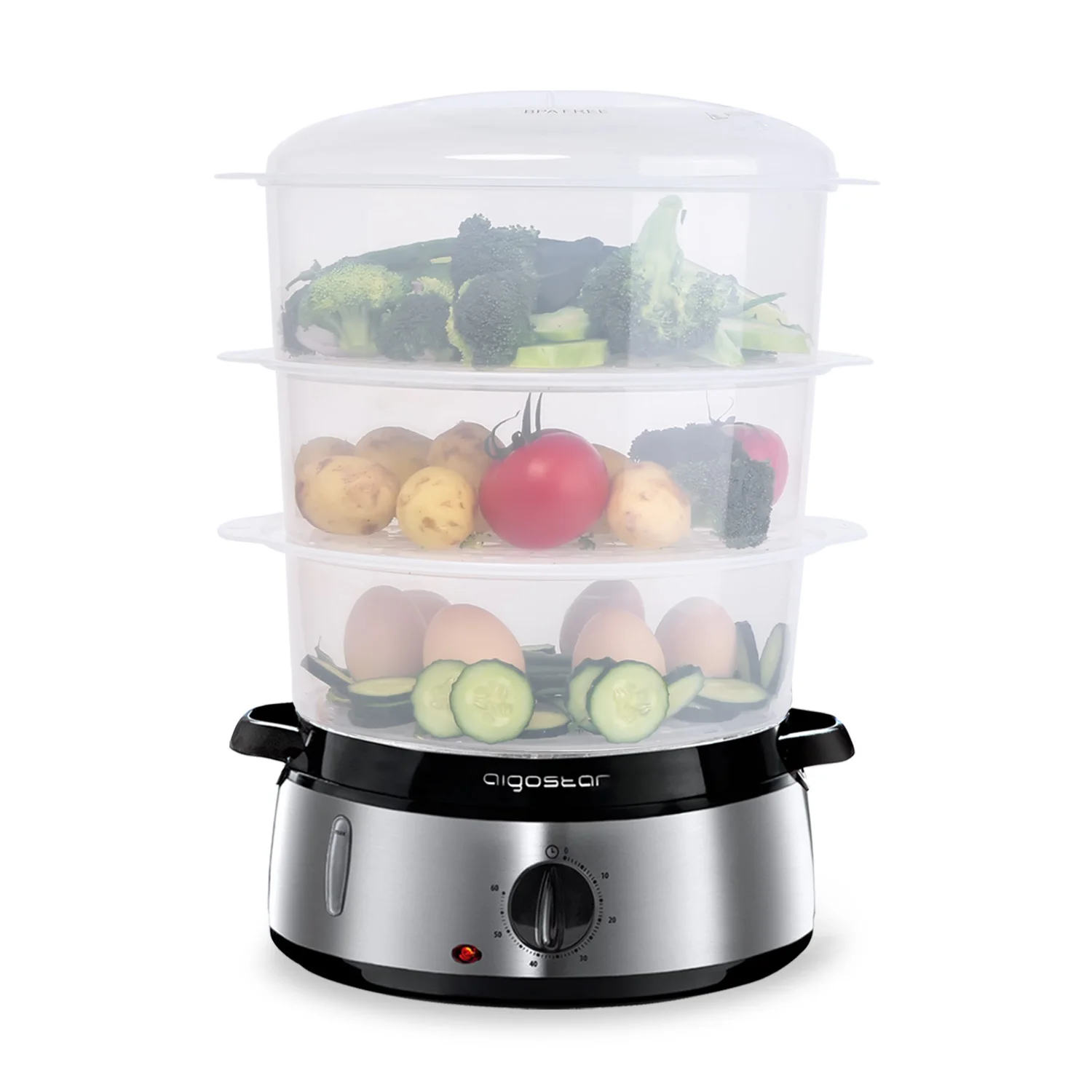 Aigostar Vaporera - 3 Recipientes Independientes (Capacidad Total 9L), Temporizador 60 Minutos. ( 800W )