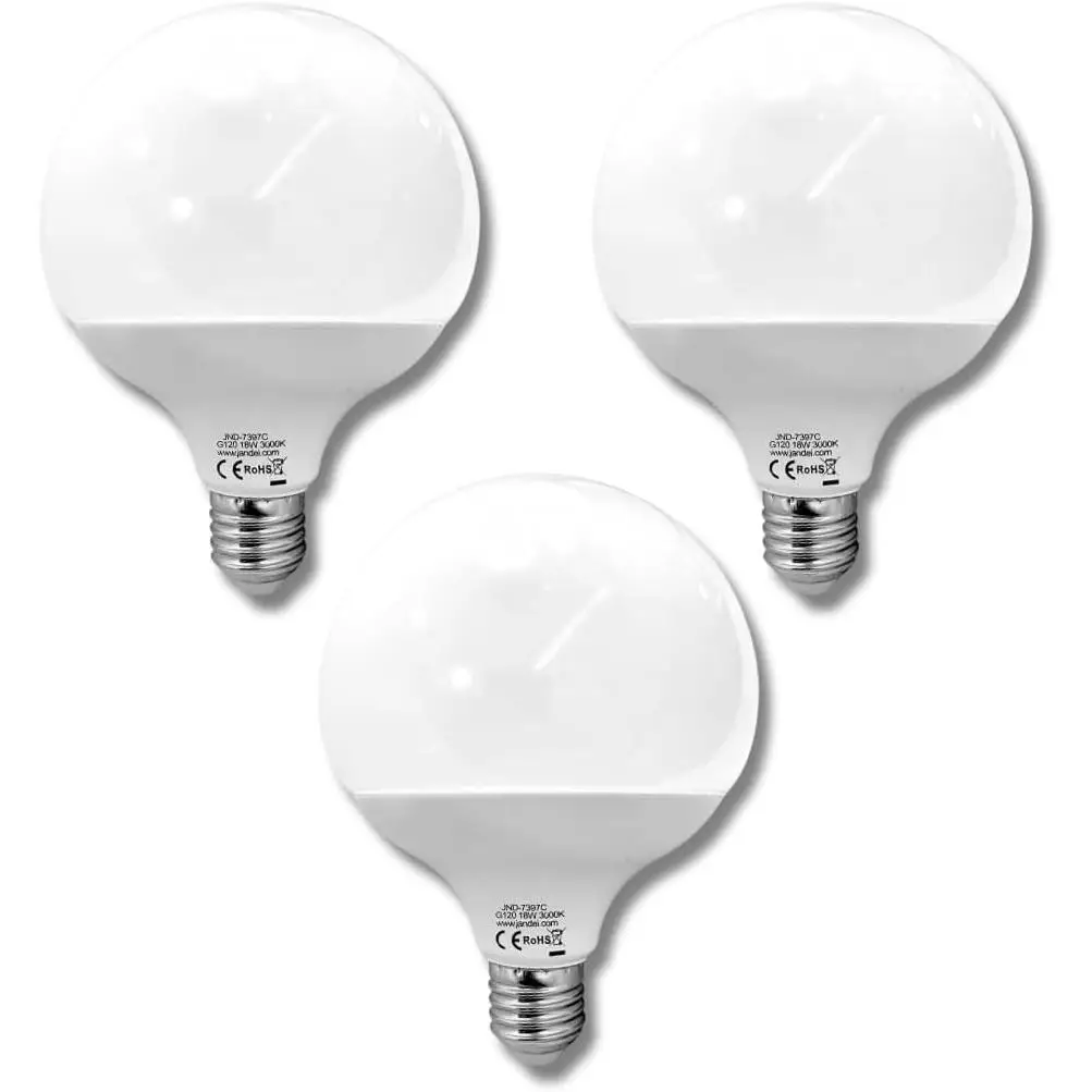 Jandei - Pack 3 x Bombilla LED Globo G120 E27 18W. Iluminación para Lámpara de Salón, Cocina, Dormitorio. Luces de Bajo Consumo