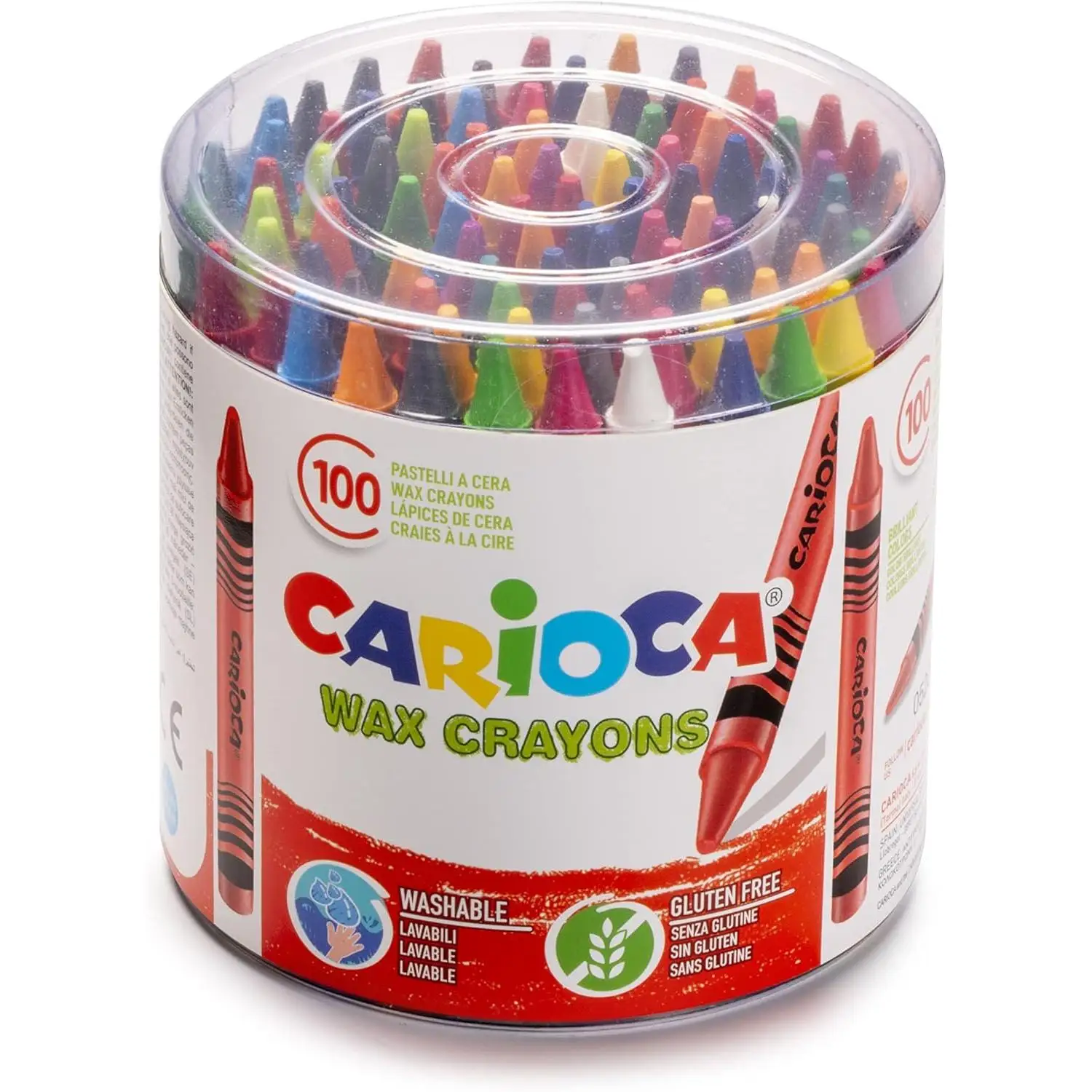 Wax Carioca Wax - Pack of 100 units assorted in pot, vibrant color waxes, durable and easy to use, ideal for children and adults, perfect for drawing and creating works of art, school use and creative, non-toxic, safe for all Ed