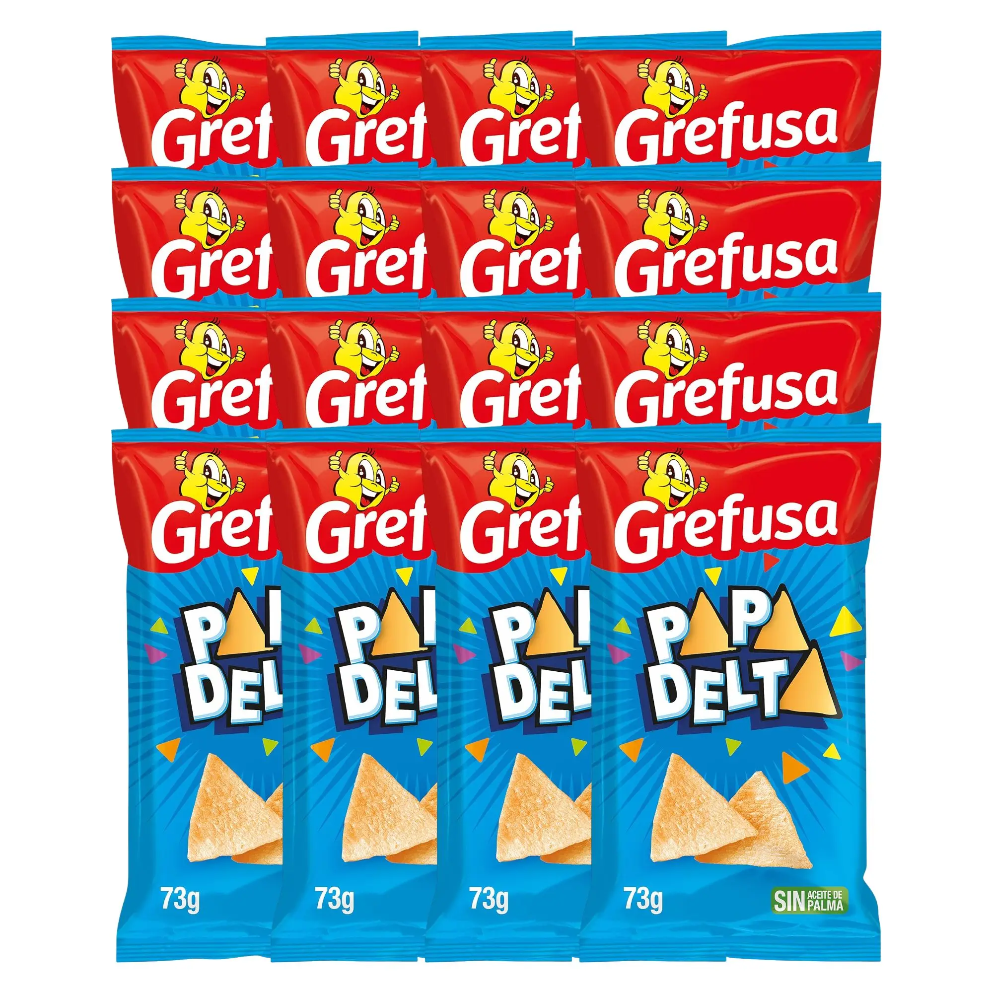 Grefusa | PapaDelta Original 16 x 73 gramos. - 16 Bolsas de PapaDelta Original Sabor Jamon - Pack Ahorro PapaDelta