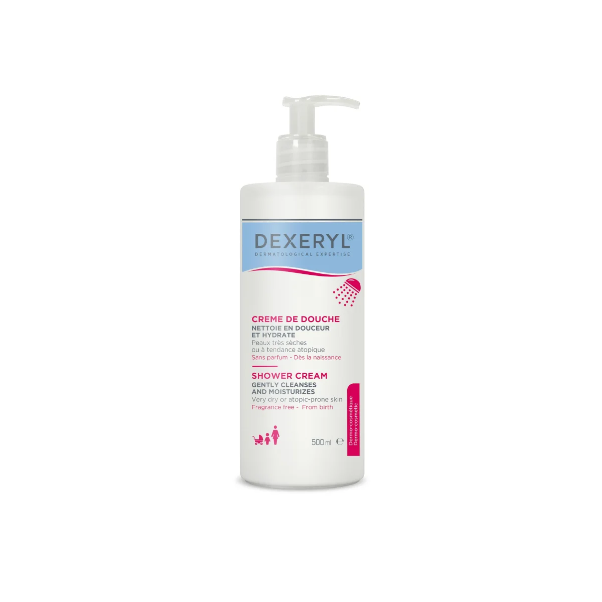 Dexeryl shower cream 500ml | Cleans and soothes dry and atopic-prone skin | Use for the whole family