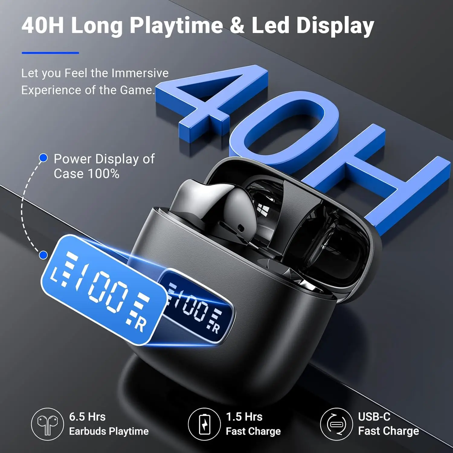 Wireless Earbuds, Bluetooth 5.3 Headphones with 4 ENC Noise Cancelling Mics, 40H Playtime, IPX7 Waterproof, LED Display, Ergonomic Design, Quick Charge, Ideal for Sports and Calls, Deep Bass Stereo Sound.