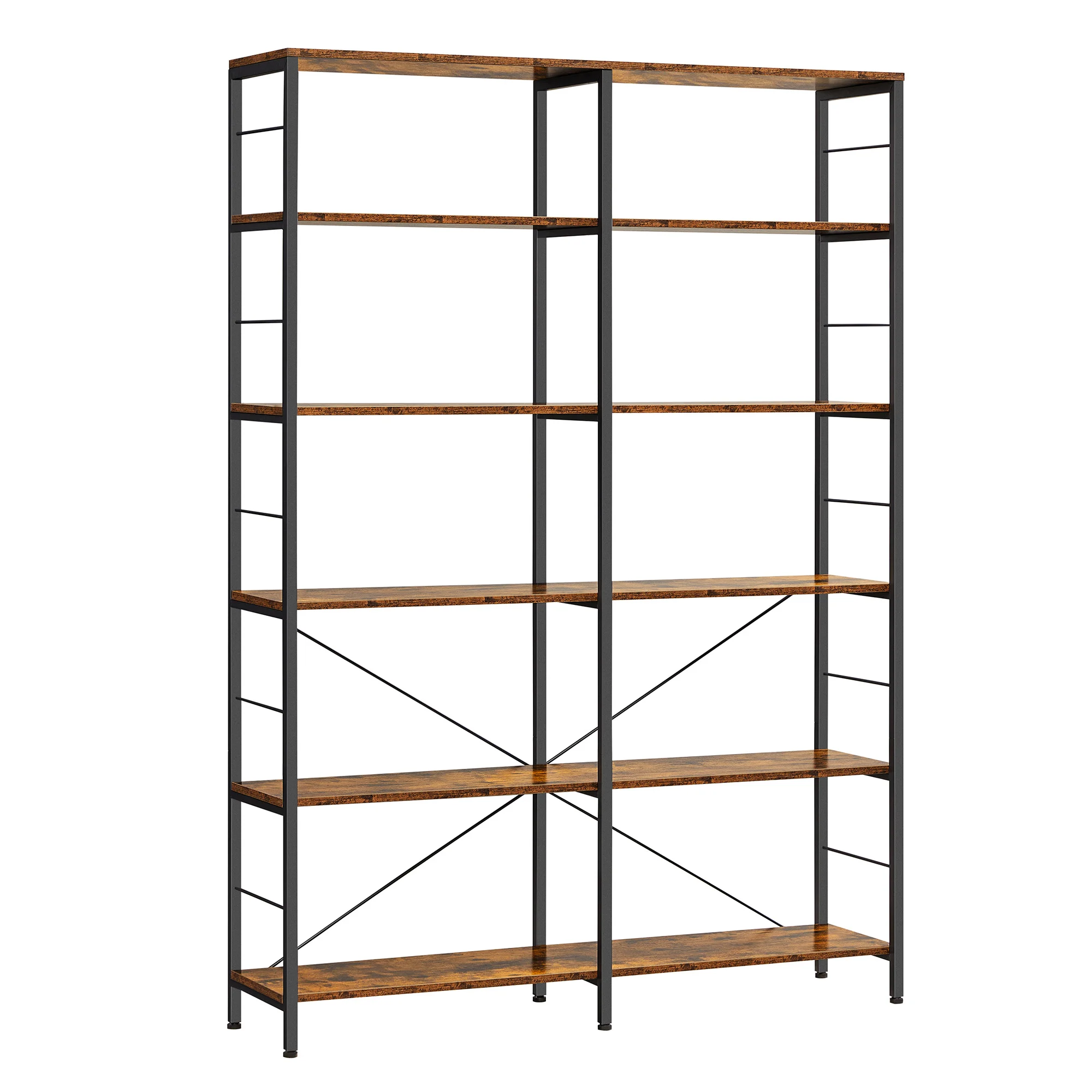 VASAGLE Librería de 6 Niveles, Estantería de Almacenamiento, Separador para Habitación, 30 x 120 x 172,5 cm, Estilo Industrial, para Salón, Estudio, Balcón, Cocina, Marrón Rústico y Negro